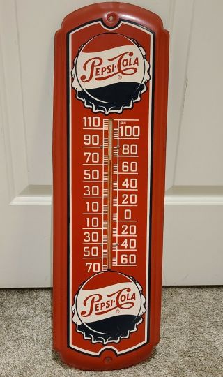Vintage Pepsi Cola Red Metal Store Advertising Wall Thermometer 27 " Soda Sign