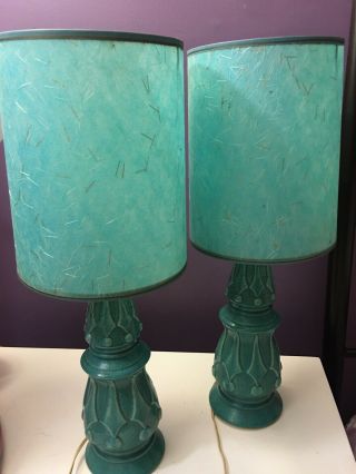Mcm Turquoise Colored Vintage Lamps With Fiberglass Shades