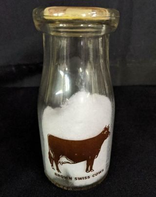 1/2 Pint Milk Bottle Brown Swiss Cows Jack Hoffman Dairy Miles City Montana Mt