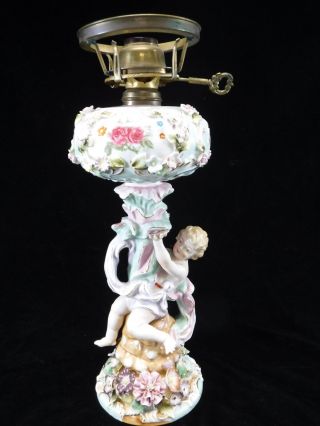 Vtg Capodimonte Style Cherub Floral Porcelain Parlor Table Lamp For Repair