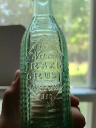 RARE Greenish Aqua,  WARD ' S ORANGE CRUSH,  6Oz Ribbed Bottle,  MEMPHIS TENNESSEE 4