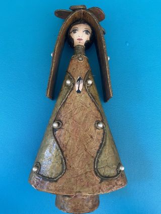 Vintage Mexican Folk Art Paper Mache Figure Signed Hand Painted Doll 10”