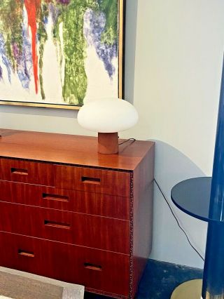 Laurel Vtg Mid Century Modern Wood Tulip Mushroom Table Desk Lamp Light Curry 2