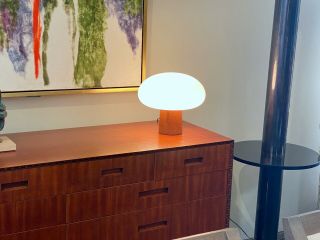 Laurel Vtg Mid Century Modern Wood Tulip Mushroom Table Desk Lamp Light Curry 5