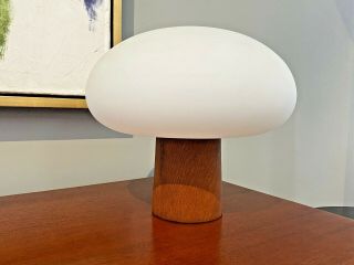 Laurel Vtg Mid Century Modern Wood Tulip Mushroom Table Desk Lamp Light Curry 6
