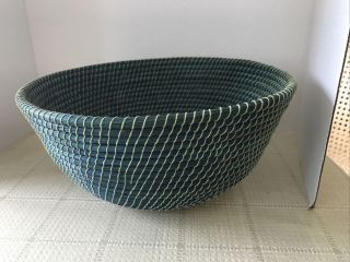 Vintage Large 12 " X 6” Hand Woven Coiled Wicker Basket Bowl Green