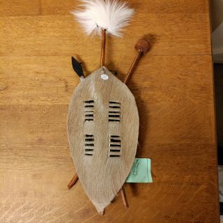 Vintage Hand Crafted Mini Zulu Shield Spear South Africa Tourist Gift Cow Hide