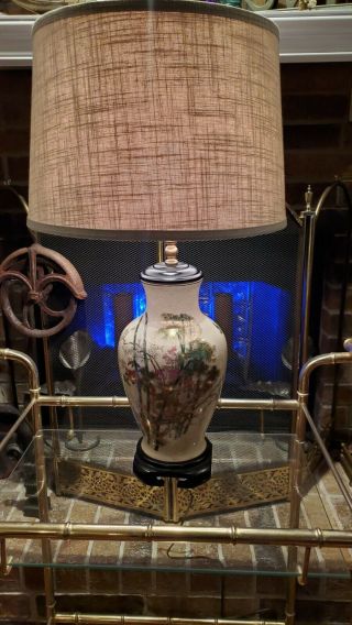 Vintage Porcelain Crackle Asian Ginger Jar Table Lamp Floral Chinoiserie 30 "