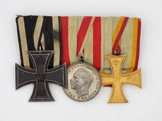 Wwi German Mecklenburg Iron Cross & Military Merit Medal Parade Mount