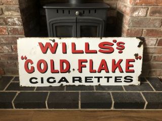 Enamel Wills Gold Flake Cigarettes Sign White Red And Black Man Cave