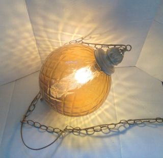 VTG MID - CENTURY Modern AMBER Glass SWAG Hanging LAMP Light DIFFUSER MCM 1960s 2