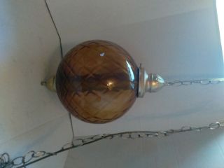 VTG MID - CENTURY Modern AMBER Glass SWAG Hanging LAMP Light DIFFUSER MCM 1960s 3