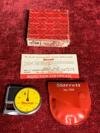 Vintage Starrett No.  1010m Dial Indicator Pocket Gage / With Box