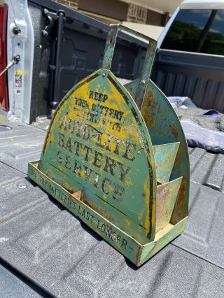 1930s Autolite Battery Service Metal Rack,  Sign,  Gas And Oil,  Country Store,  Can