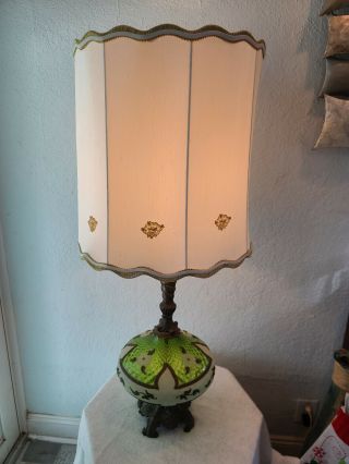 (2) Mid Century Green Glass Hollywood Regency Falkenstein Table Lamp Shades