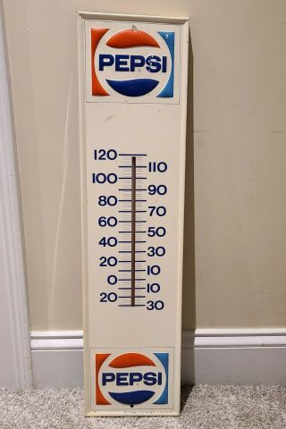 Vintage Pepsi Cola Embossed Metal Store Advertising Thermometer - Stout Sign Co.