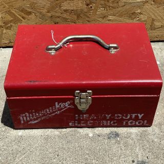 Vintage Milwaukee Tool Box Heavy Duty Electric Tool Red Metal Storage Case Only