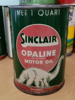 Old Sinclair Opaline Quart Motor Oil Can Empty W Graphics Dino
