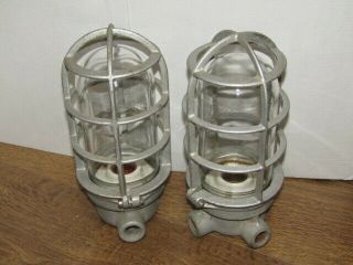 2 Vintage Industrial Crouse Hinds Explosion Proof Cage/globe Light Pair V97 - M5