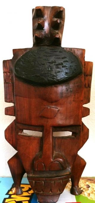 Handmade Wooden Kenya African Mask Hand Carved Warrior Hardwood 12.  5 " T X 6.  5 " W