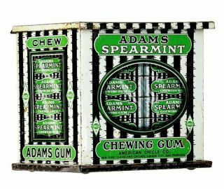 1917 Adams Spearmint Chewing Gum Tin Litho Countertop Display Tin Country Store