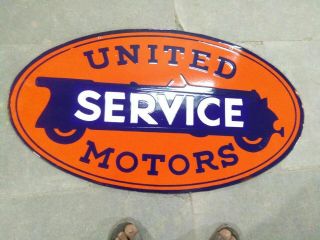 Porcelain United Motor Service Enamel Sign Size 20 " X 36 " Inches Double Sided