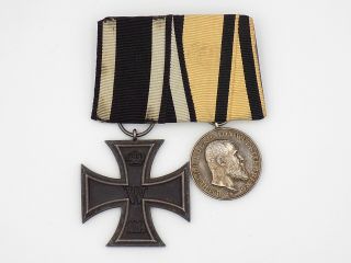 Wwi German Wurttemberg Iron Cross & Military Merit Medal Parade Mount