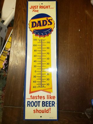 Vintage 27 " Dads Root Beer Thermometer Metal Advertising Sign