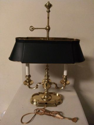 Kaiser Kuhn Brass Bouillotte Table Lamp Black Tole Metal Shade 2arm Candle Stick