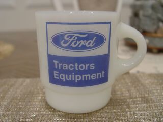 Fire - King Ford Motor Co.  Tractors Equipment Milk Glass Advertising Coffee Mug