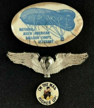 Wwii Barrage Balloon Corps Pilot Wings Silver Denmarks Wwi Tokio Pinback Badge