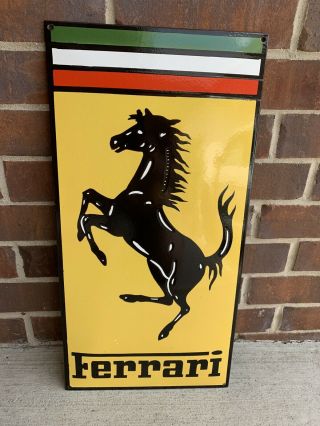 Large Heavy 24” Ferrari Supercar Enamel Advertising Porcelain Sign
