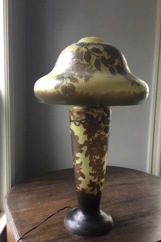Galle Glass Desk Table Lamp.  Gréa.  Moss Green.  About 33” High