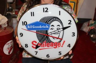 B.  F.  Goodrich Tires Smileage Gas Station 15 " Lighted Metal Pam Clock Sign