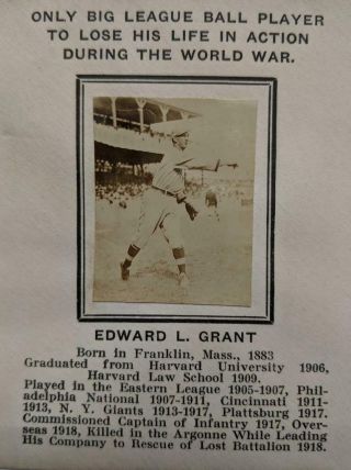 1918 Kia Wwi Major League Baseball Player Edward L Grant Photo Envelope,  Harvard