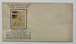 1918 KIA WWI MAJOR LEAGUE BASEBALL PLAYER EDWARD L GRANT Photo Envelope,  HARVARD 2