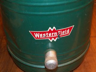 Vintage WESTERN FIELD One Gallon Green Metal Thermos Cooler Jug 2