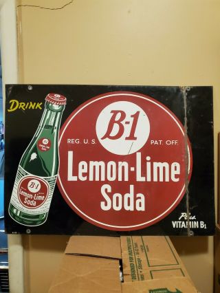 Old Drink B - 1 Lemon Lime Soda Pop Icy Cold Advertising Sign Rare Gas Station