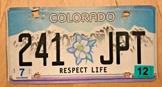 Colorado Respect Life License Plate " 241 Jpt " Co Columbine Flower