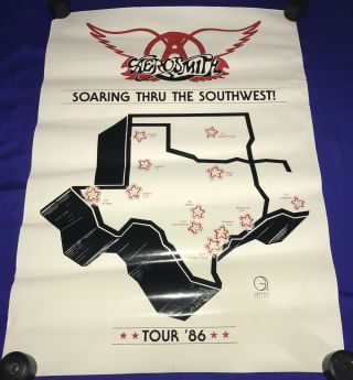 Vintage 1986 Aerosmith Soaring Thru Southwest Promo Poster Texas Tour 23x32