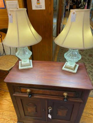 Pair Glass/brass/marble Table Lamps (double Sockets) Circa 1930 - 50 