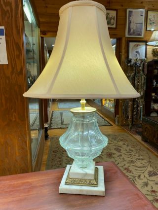 Pair Glass/Brass/Marble Table Lamps (double sockets) circa 1930 - 50 ' s 2