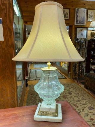Pair Glass/Brass/Marble Table Lamps (double sockets) circa 1930 - 50 ' s 3