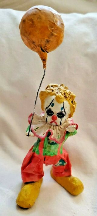 Vintage Paper Mache Clown Holding Balloon Made In Mexican Folk Art Hobo Clown
