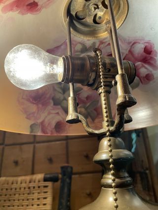 Pittsburgh Lamp & Brass Co.  Lamp w/ Reverse Painted Glass Shade Roses 3