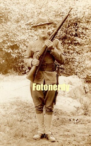 Wwi Era American Photo Us Army Soldier Posing With Rifle B10