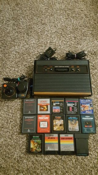 Vintage Atari 2600 System With 2 Controllers & 14 Games /