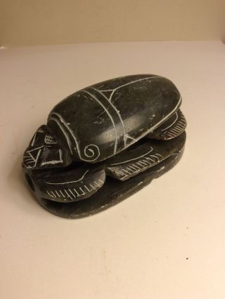 Vintage Hand Carved Soap Stone Egyptian Scarab Beetle Bug Sculpture Figurine 4”