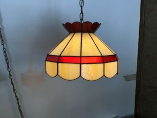 Vintage Stained Glass Swag Lamp Tiffany Style - Mission Style Red / Tan