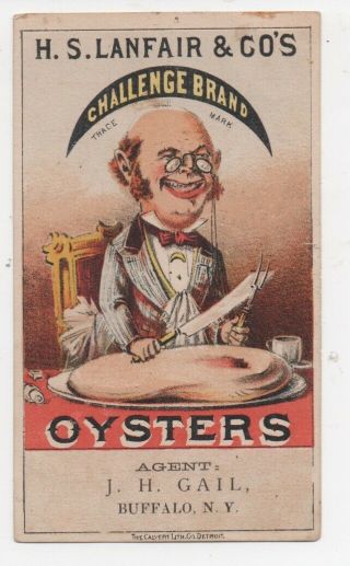 1890s Trade Card For H.  S.  Lanfair & Company Challenge Brand Oysters Buffalo Ny